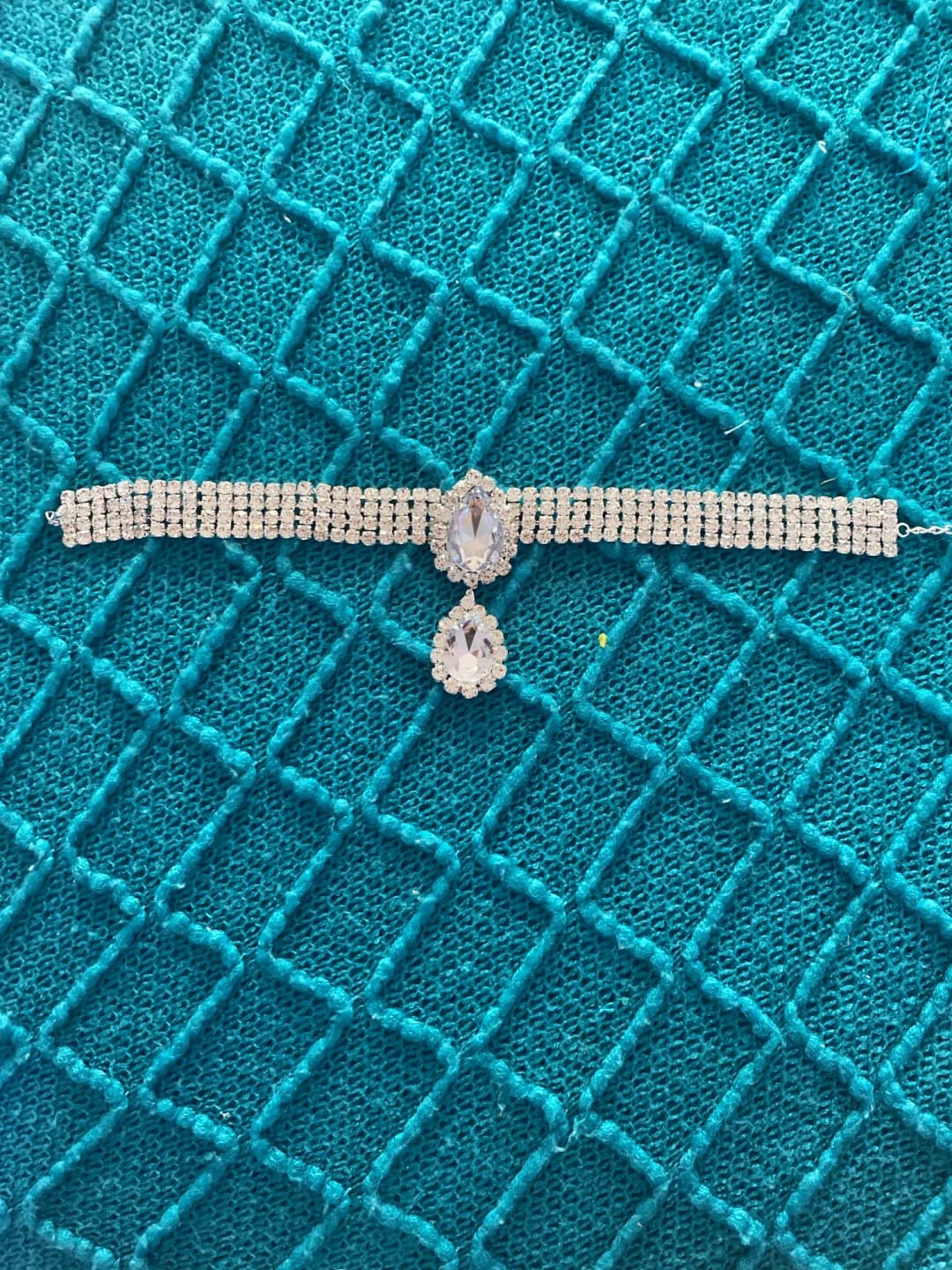 Customer photo review of Rhinestone Necklace Multilayered Water Drop Dangle — Silver Crystal | KIMLUD