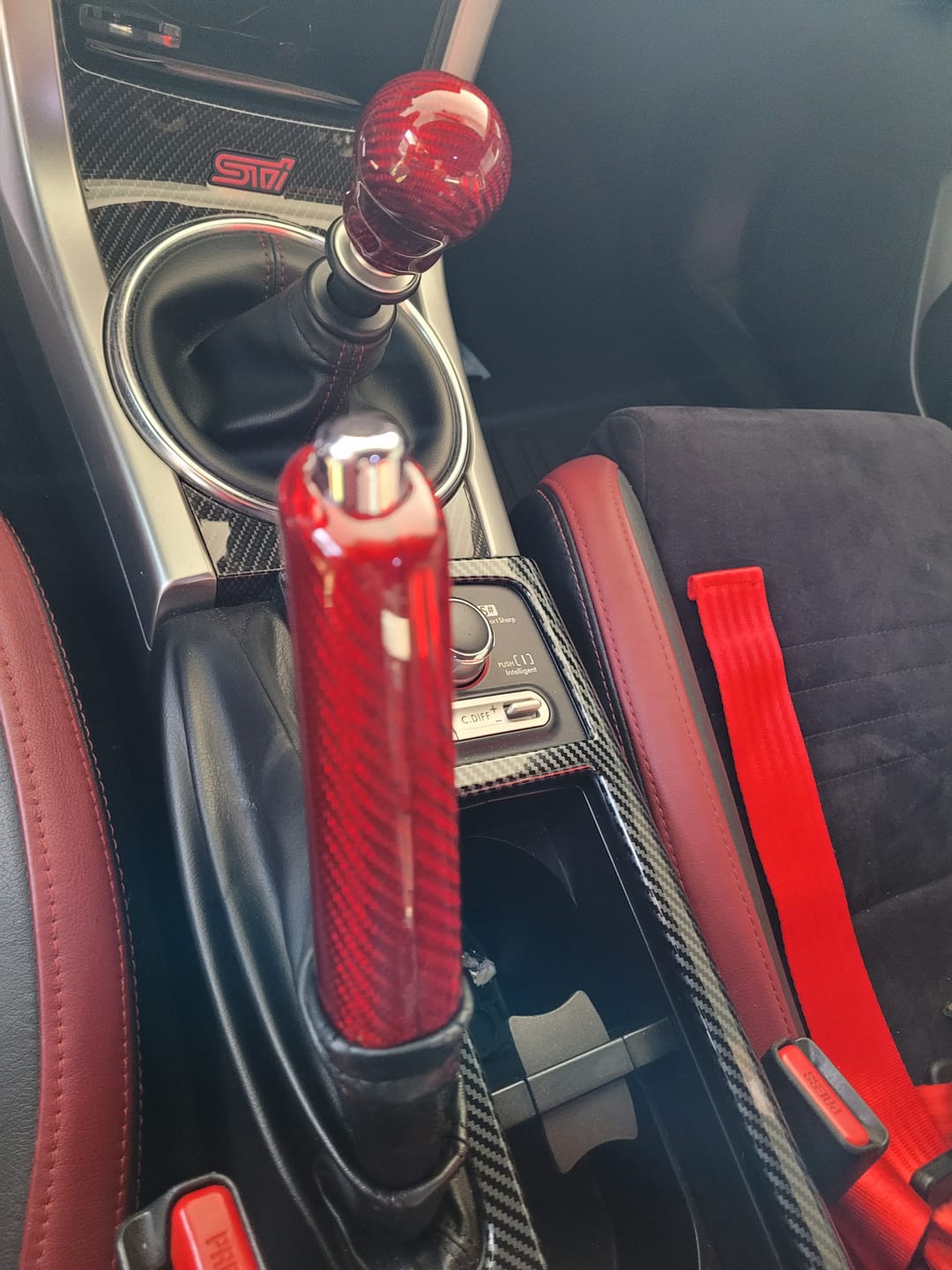 Customer photo review of 2008-2024 Subaru WRX/STi Red Carbon Fiber Ebrake Handle 2013-20 BRZ/FR-S