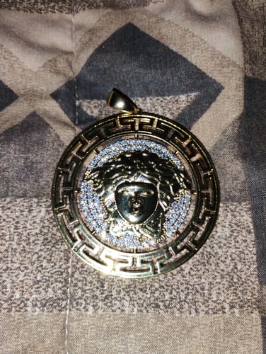 Customer photo review of YELLOW GOLD Iced Out CZ Medusa Large Pendant
