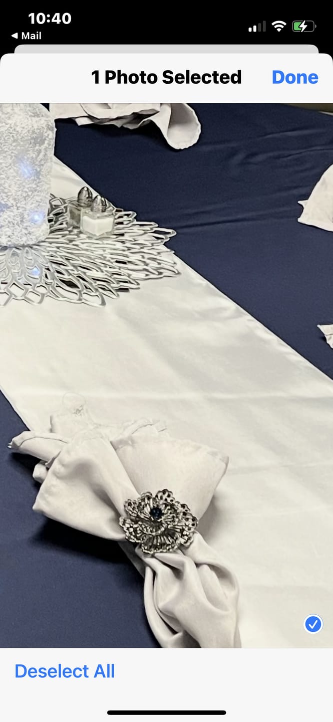 Customer photo review of SALE Buttercup Silver Plated with Blue Crystal Napkin Rings Set of 4