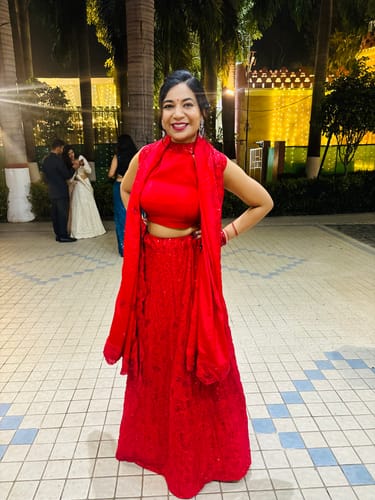 Customer photo review of Red Color Hot Looking Designer Sequins Work Trendy Lehenga Choli