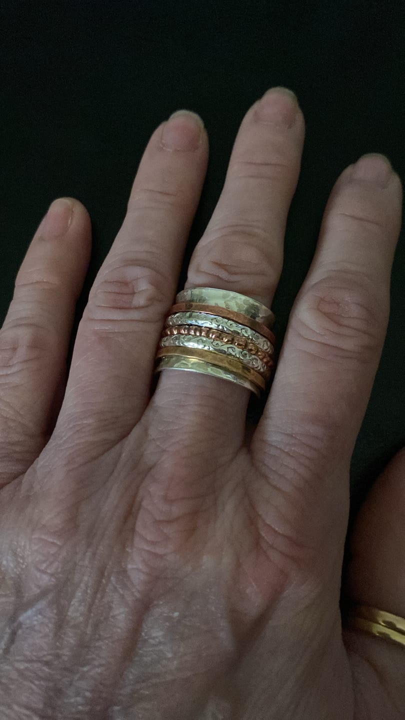 Customer photo review of Two Tone Wide Band Spinner Ring Hammered Sterling Silver