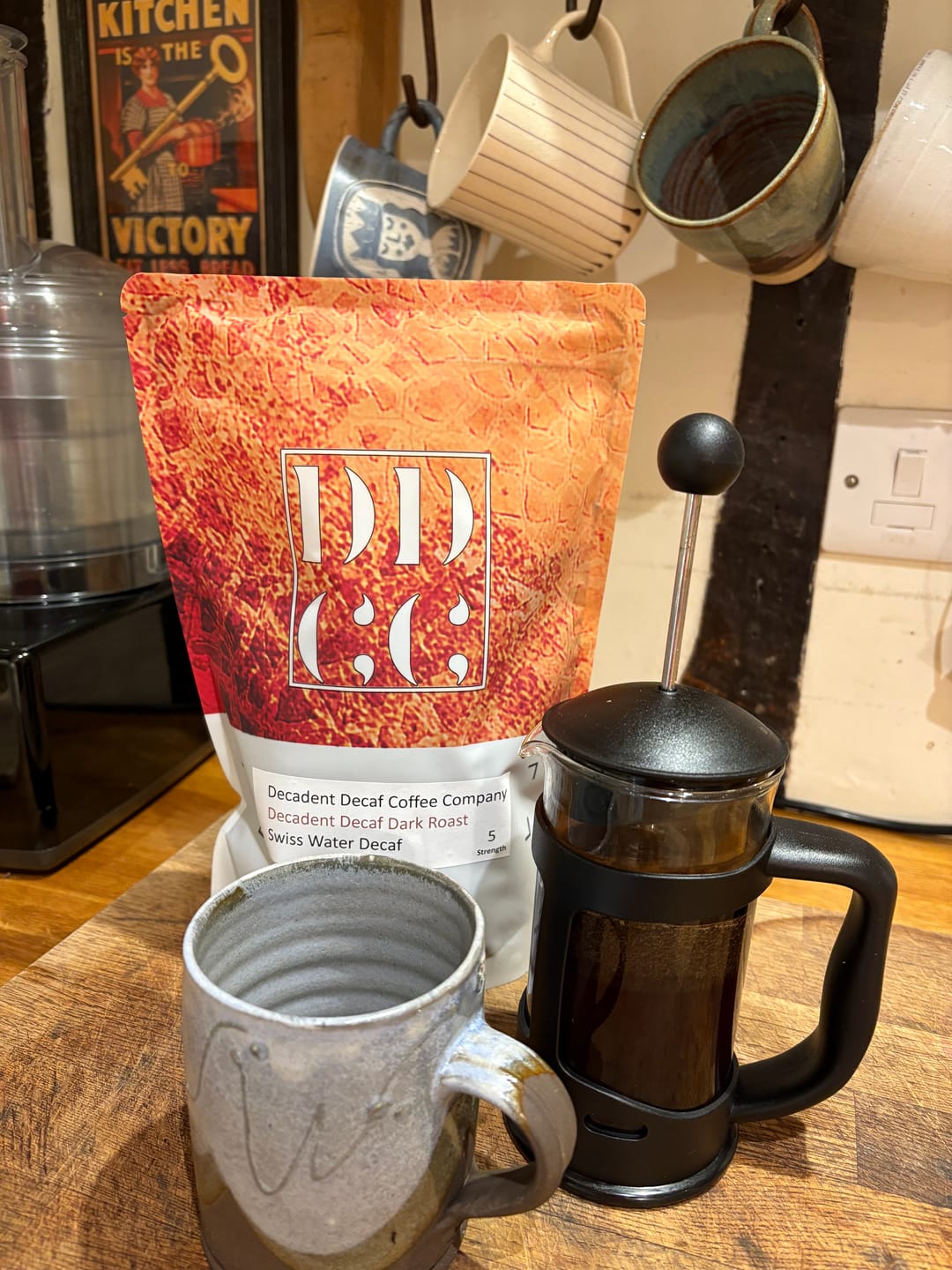 Customer photo review of Decadent Decaf Dark Roast Decaffeinated Coffee Blend - Swiss Water Decaf/CO2 Process - Strength 5