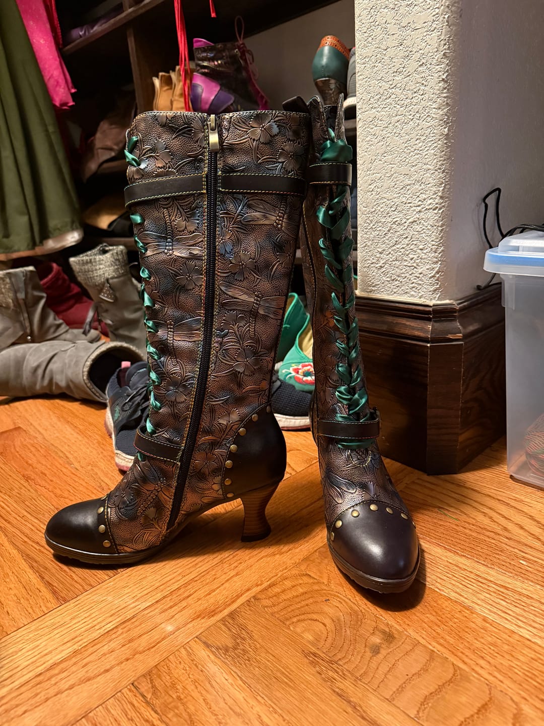 Customer photo review of Warm Embossed Real Leather Dragonfly Boots