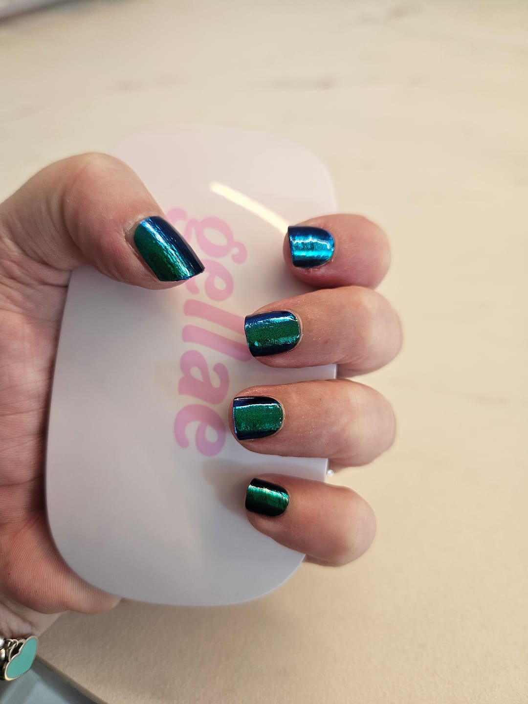 Customer photo review of Coastal Blue Green Chameleon DIY Semicured Gel Nail Sticker Kit