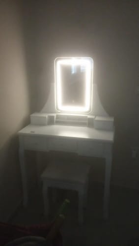 Customer photo review of Μπουντουάρ Κρεβατοκάμαρας με Φωτισμό LED Αφής Καθρέφτη Σκαμπό Τραπέζι Μακιγιάζ RD-T25WL