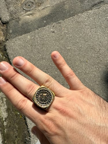 Customer photo review of Big Golden Masonic Ring