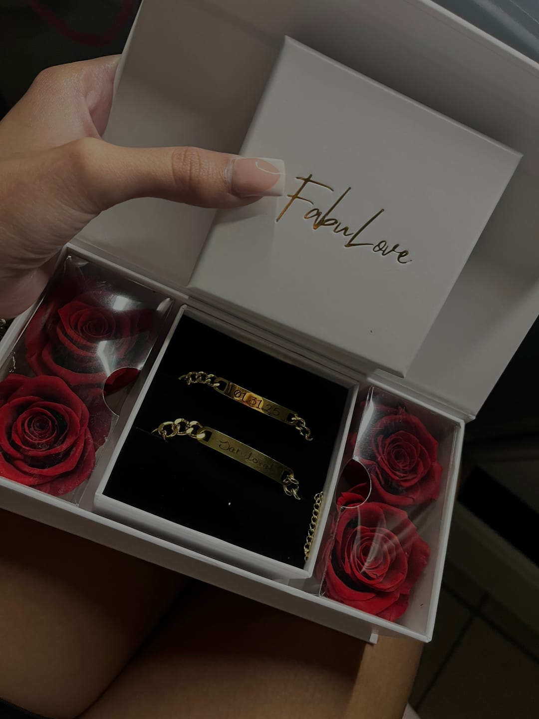 Customer photo review of Engraved Bracelet Set - W/ Eternal Rose Box
