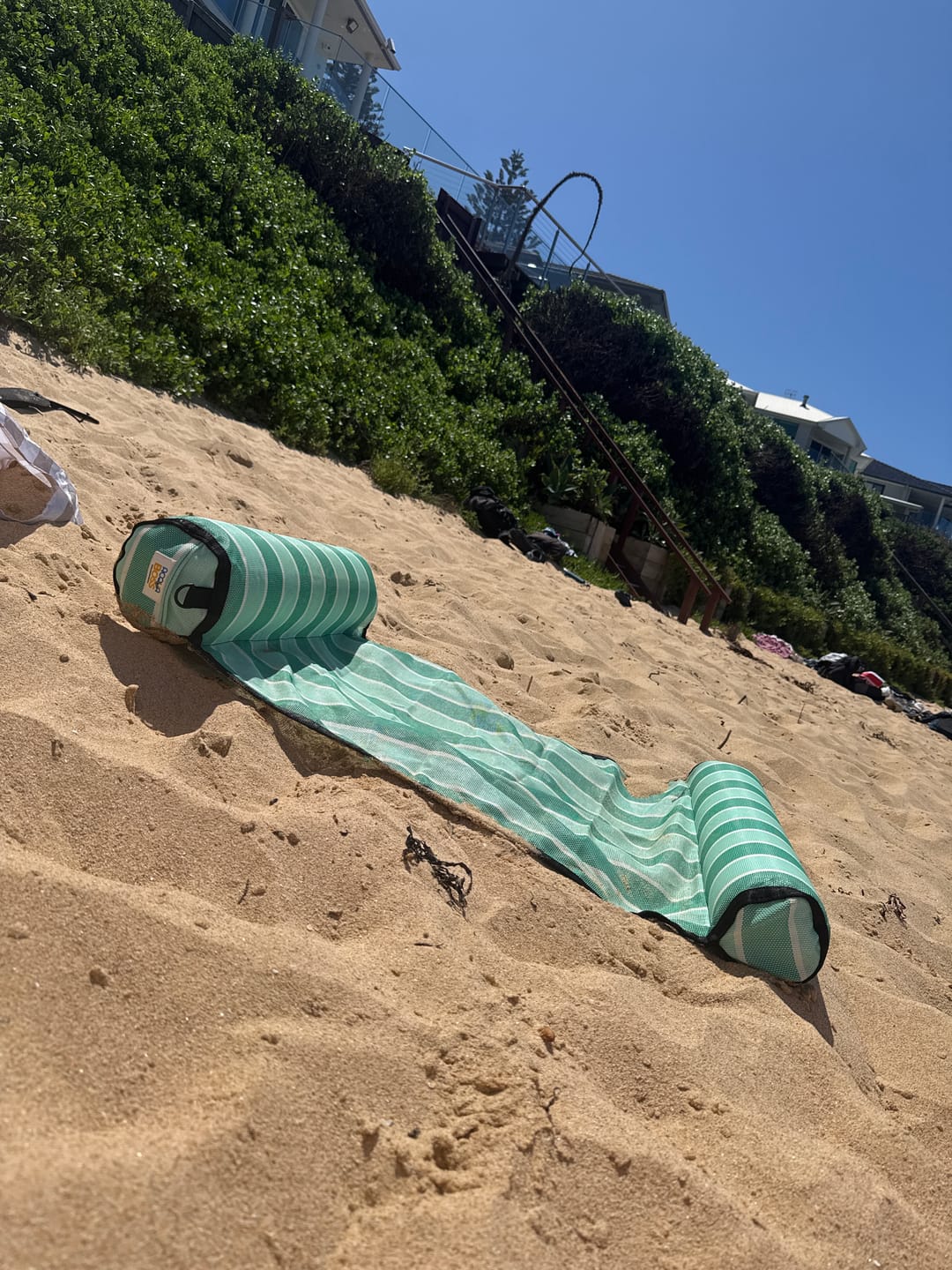 Customer photo review of Water Hammock - National Breast Cancer Foundation Partner with attachable waterproof phone sleeve and inflatable drink holder.