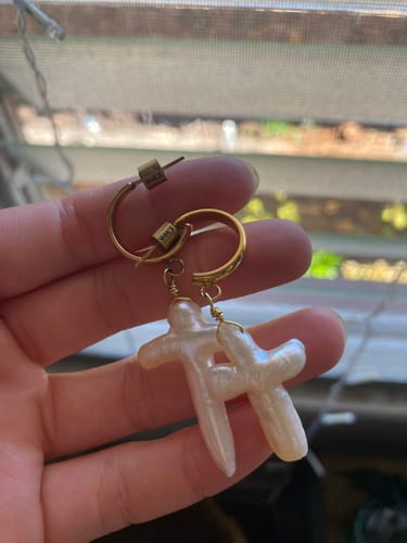 Customer photo review of Pearl Cross Earrings