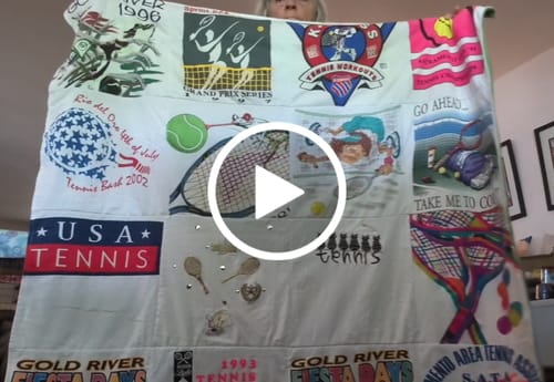 T-shirt quilt with tennis, sports themes by Marsha from CA