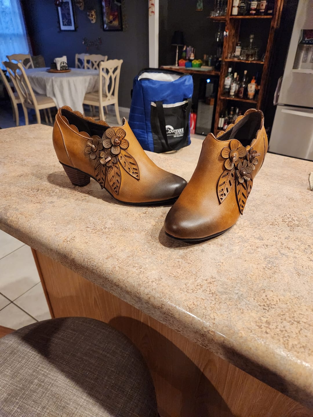 Customer photo review of Retro Handmade Floral Leather Low-Heel Pumps