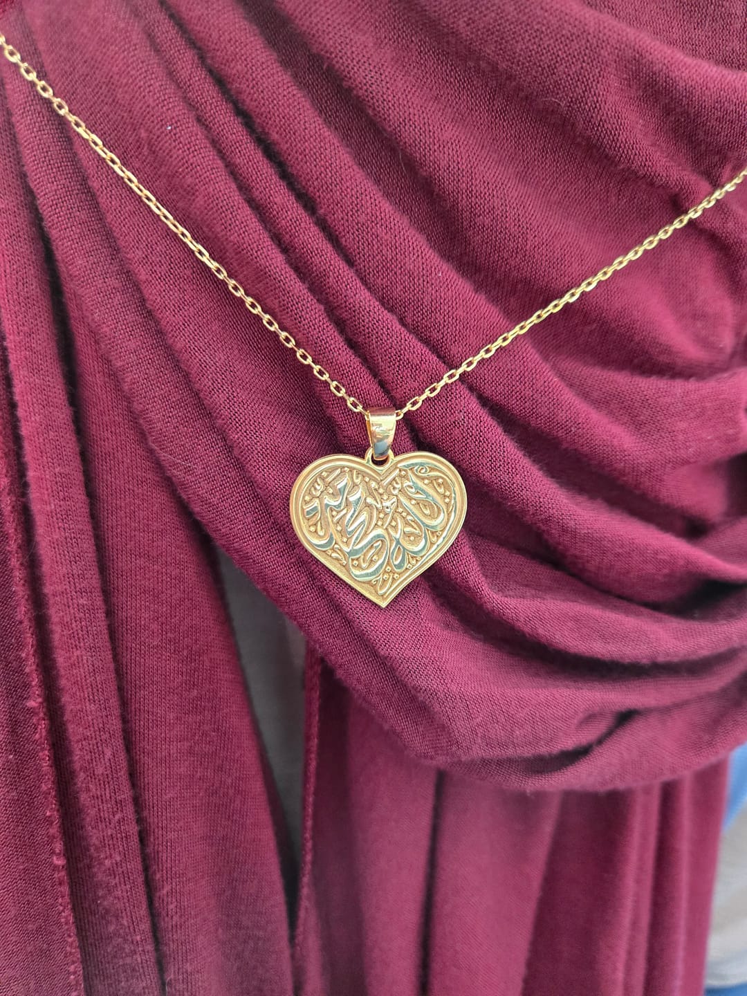 Customer photo review of Allah & Muhammad Written Muslim Jewelry, Heart Shaped 18K Gold Plated Silver