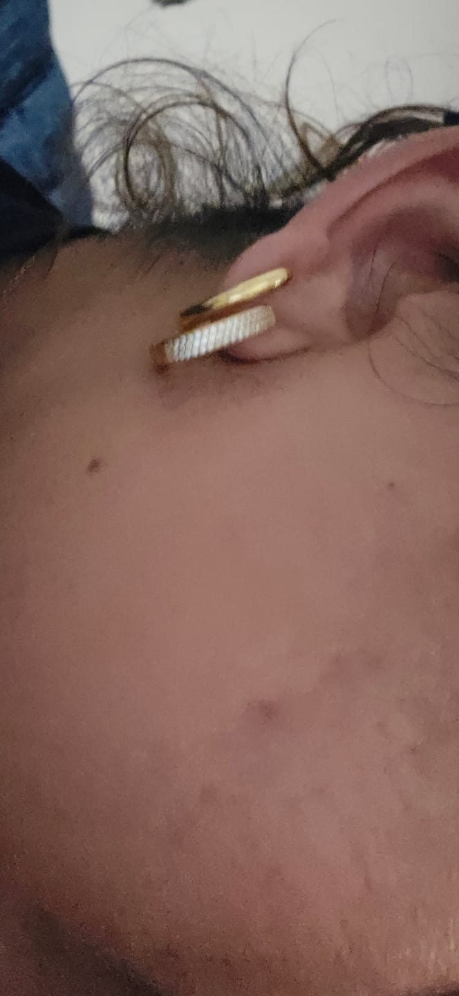 Customer photo review of Medium Bold Hoops in Gold