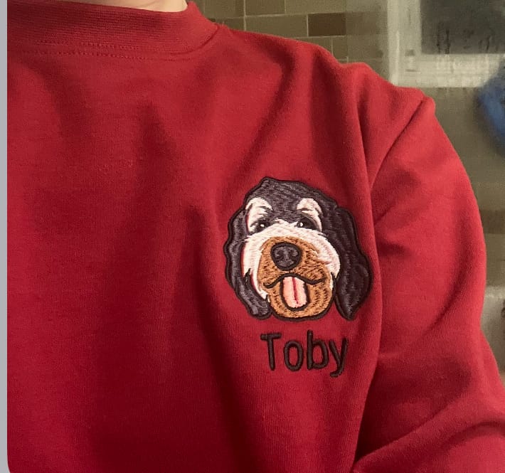 Customer photo review of Custom Embroidered Dog Portrait Photo Sweatshirt | Gifts For Pet Lovers