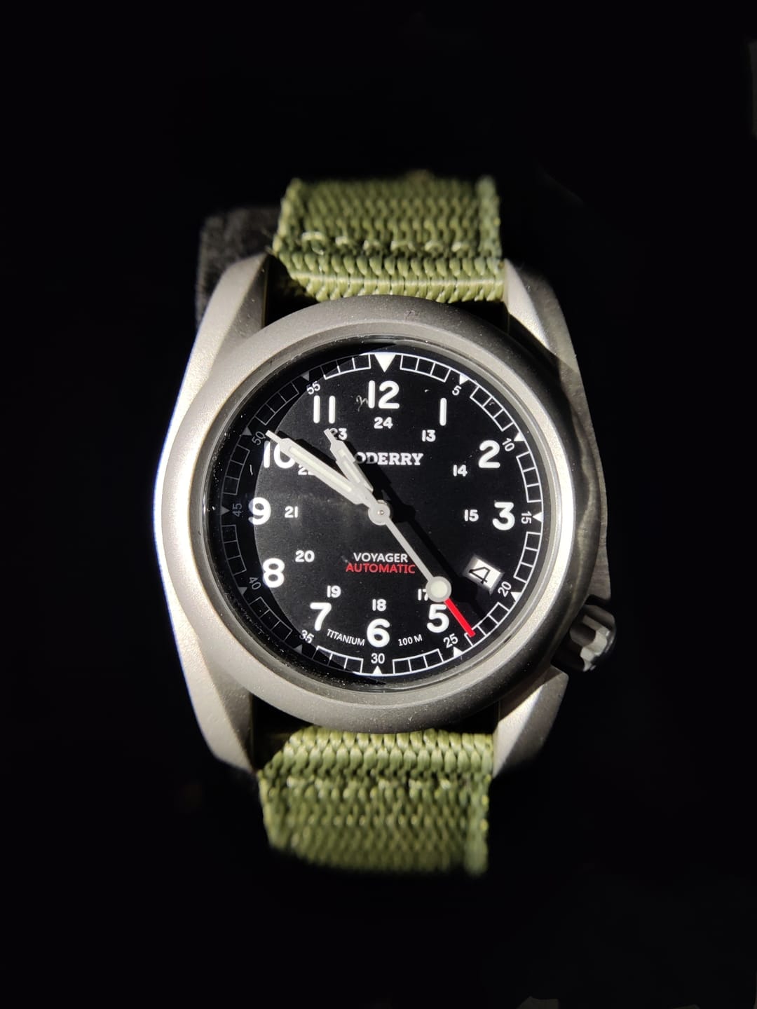 Customer photo review of VOYAGER - 100M Waterproof Titanium Automatic Field Watch | Black/ArmyGreen