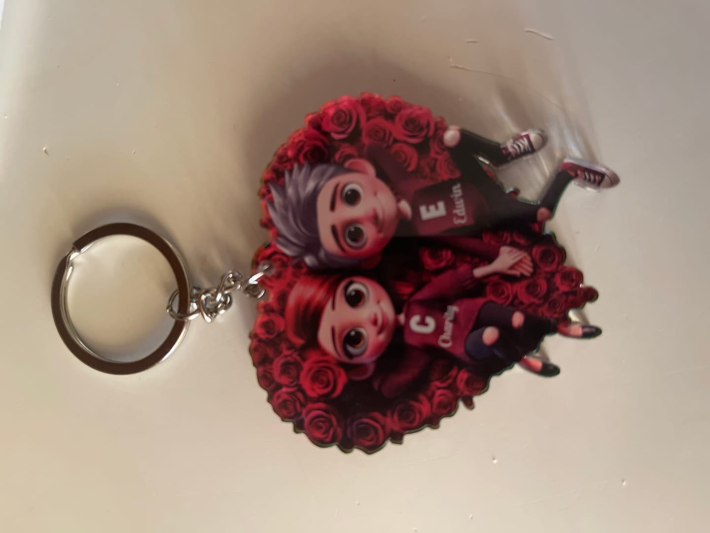 Customer photo review of Rose Heart Couple Personalized Acrylic Keychain, Valentine's Day Gift for her, Gift for him