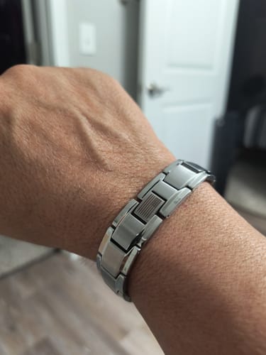 Customer photo review of Iron Man Armor Titanium Magnetic Bracelet: Helps Pair Veterans With A Service Dog Or Shelter Dog