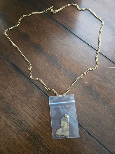 Customer photo review of Custom Photo Engraved Pendant Necklace