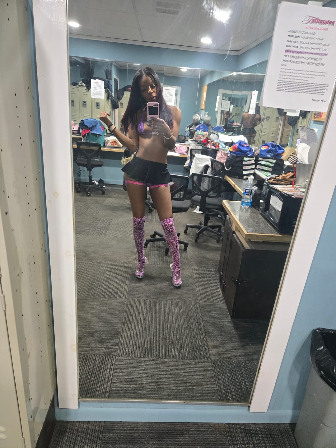 Customer photo review of Thigh High Stockings: Pink n' Black Leopard