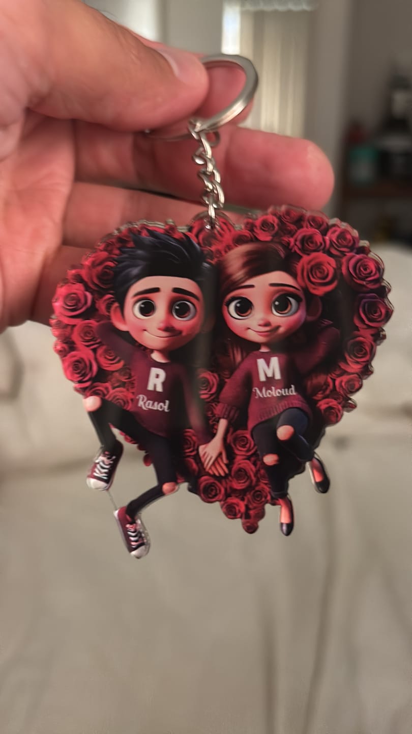 Customer photo review of Rose Heart Couple Personalized Acrylic Keychain, Valentine's Day Gift for her, Gift for him
