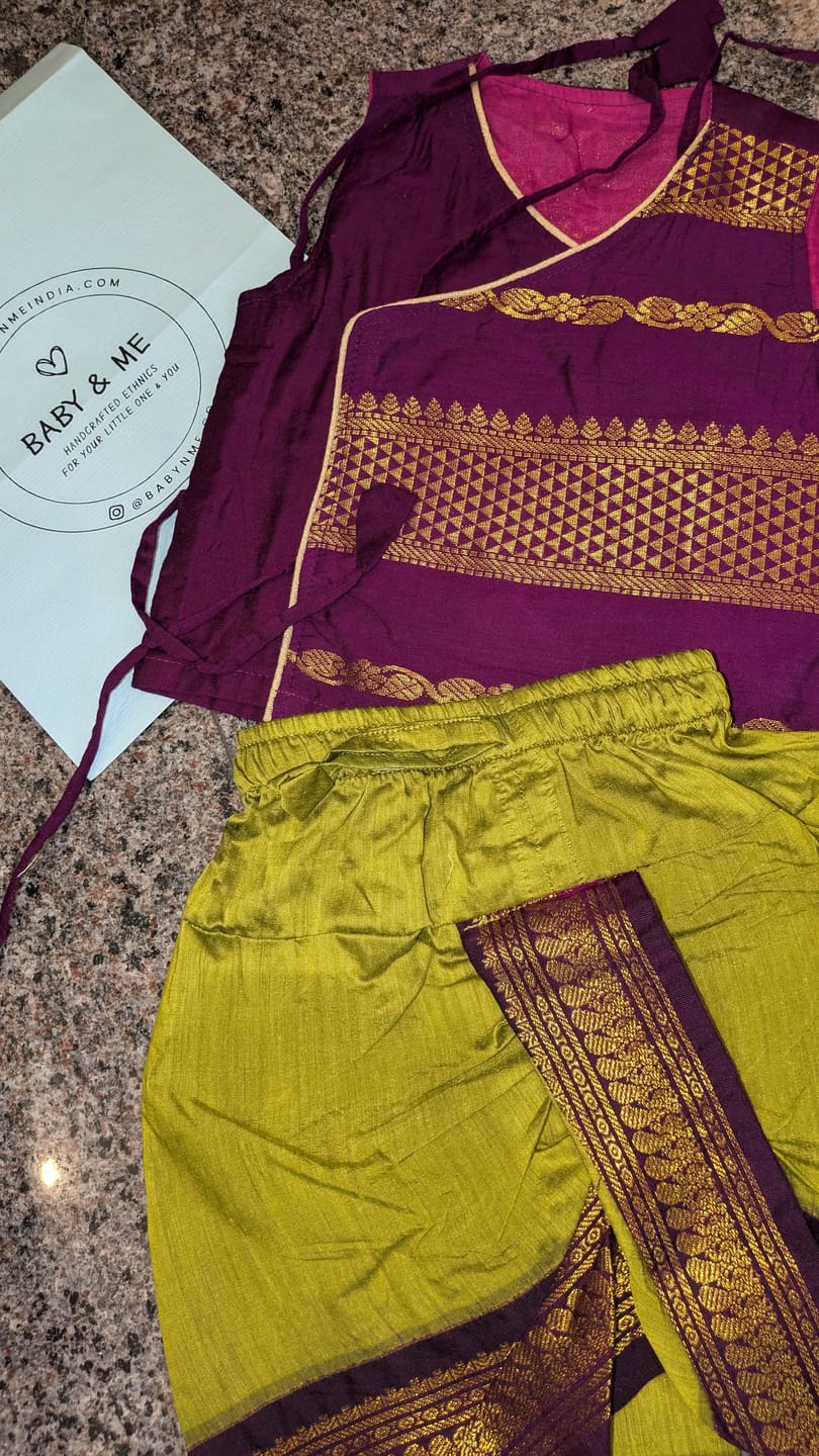 Customer photo review of Wine and green - Angrakha kurta dhoti ethnic wear (Sleeveless) for baby boy