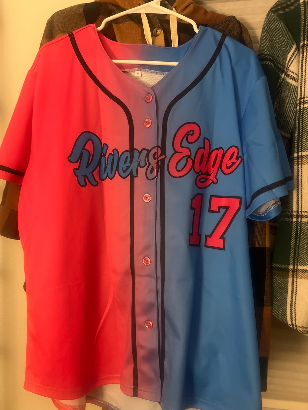 Customer photo review of Custom Pink Blue-Black Gradient Fashion Authentic Baseball Jersey