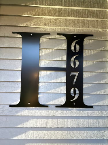 Customer photo review of Monogram Address Sign - Metal Wall Art