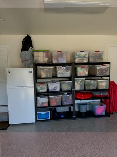 Customer photo review of REIBII 5-Tier 48.4"W x 72"H Garage Shelving, 3000LBS Adjustable Metal Storage Shelves for Warehouse, Basement & Industrial