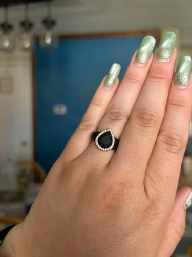 Customer photo review of New! Pear Silicone Ring with Metal Frame and Stones