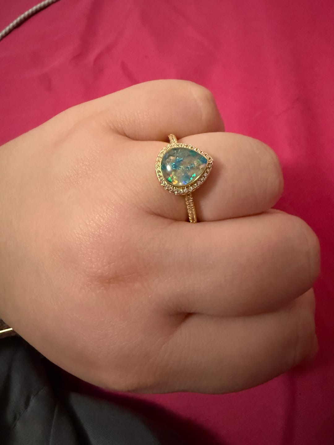 Customer photo review of Bedazzled Pear Opal Ring with Cremation Ashes