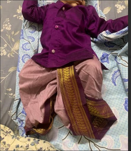 Customer photo review of Lavendar and wine kurta dhoti ethnic dress for baby boy