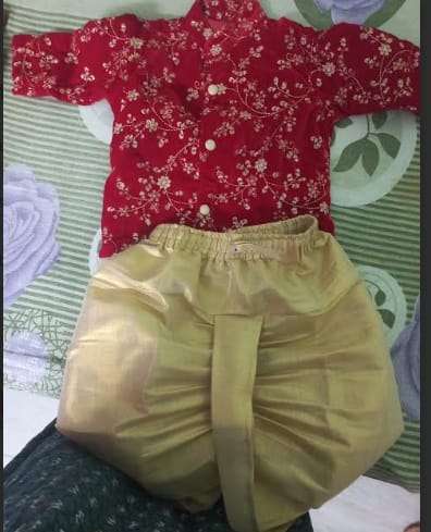 Customer photo review of Royal Red and Gold Dhoti Ethnic Wear for Baby Boy