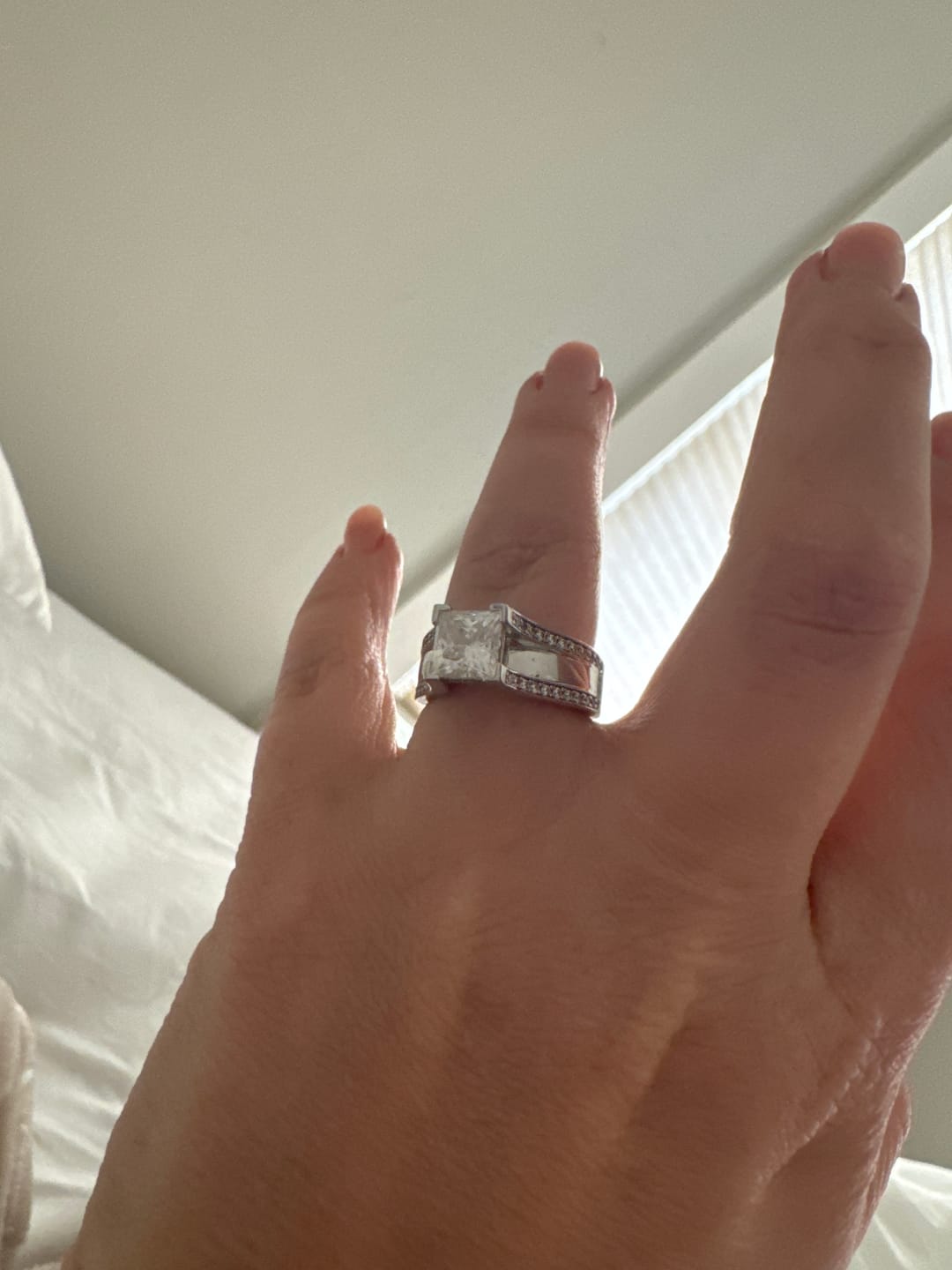 Customer photo review of Princess Cut Moissanite Triple Row Pave Engagement Ring
