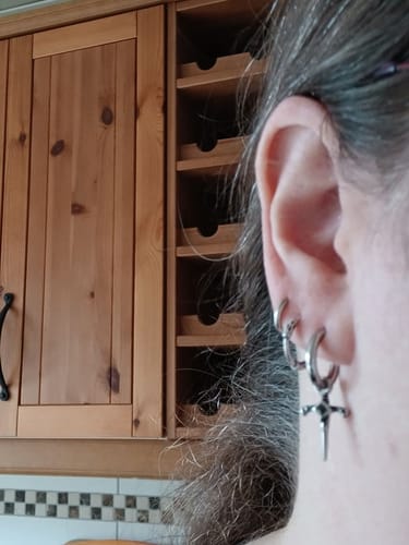 Customer photo review of Dagger Hoop Earrings