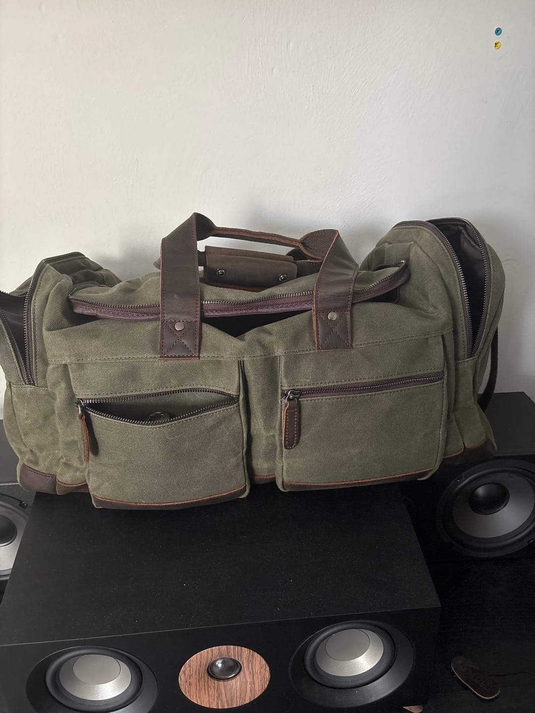 Customer photo review of The Weekender - Waxed Canvas Leather Duffel