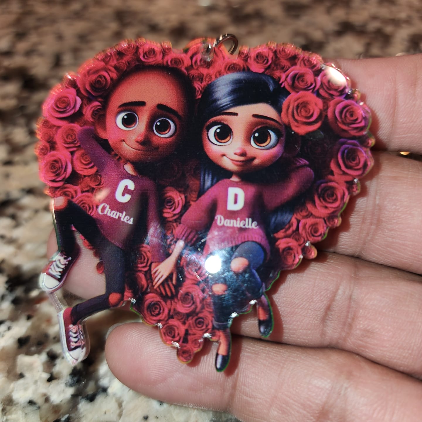 Customer photo review of Rose Heart Couple Personalized Acrylic Keychain, Valentine's Day Gift for her, Gift for him