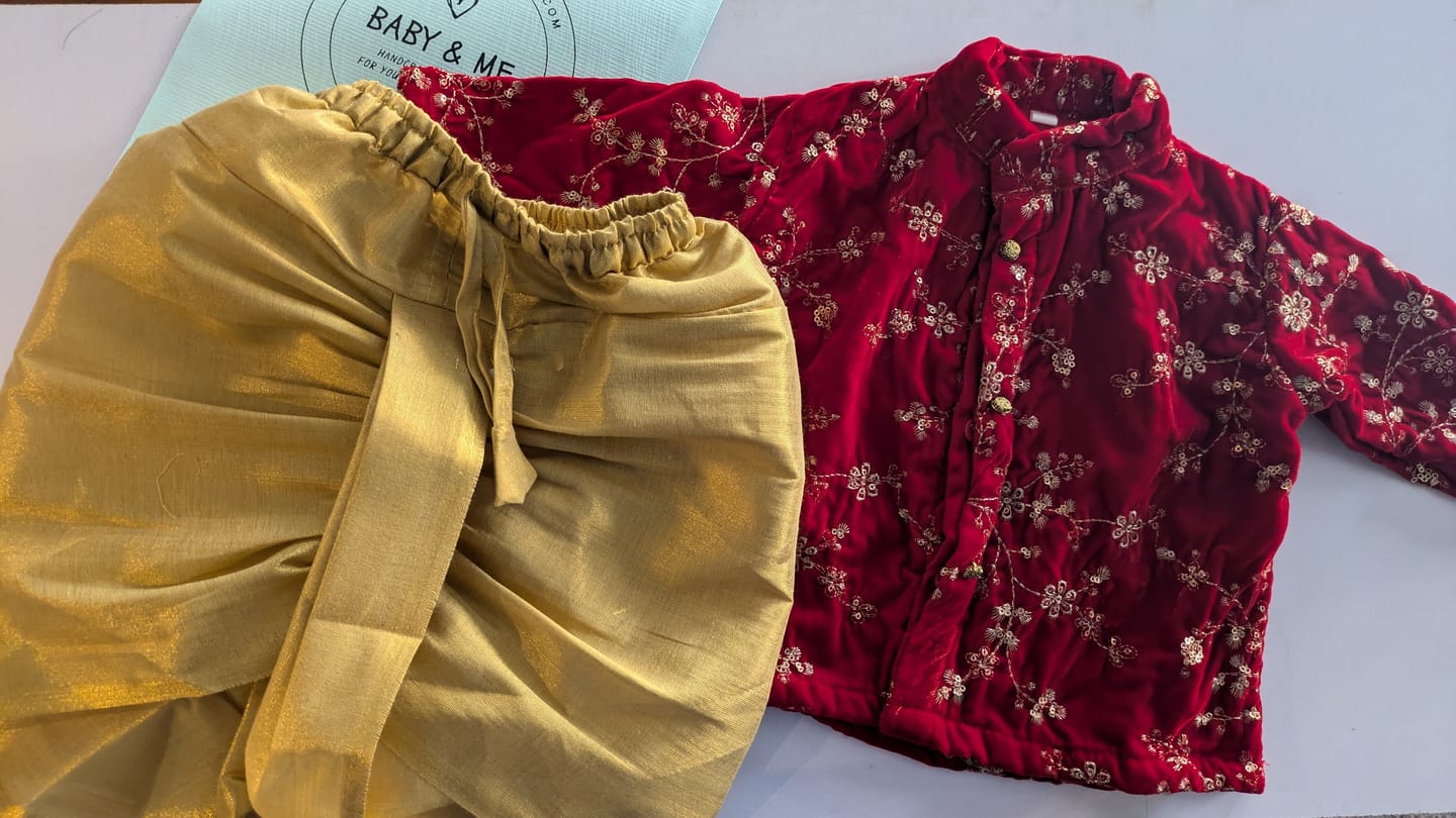 Customer photo review of Royal Red and Gold Dhoti Ethnic Wear for Baby Boy
