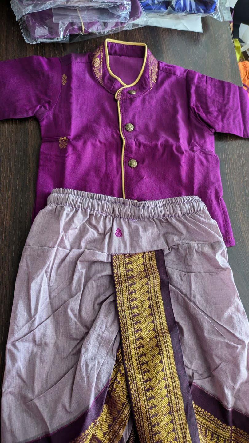 Customer photo review of Lavendar and wine kurta dhoti ethnic dress for baby boy