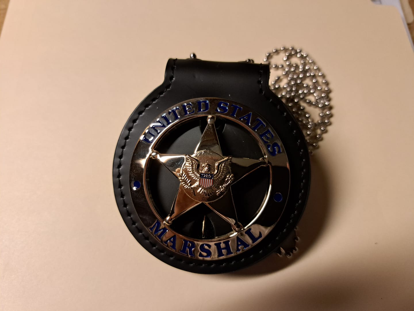 Customer photo review of US Federal Court Law Enforcement Marshal Gold Badge Replica Movie Props