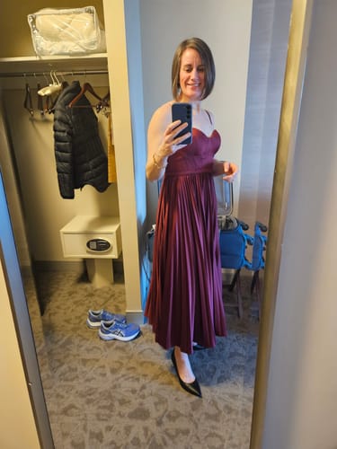 Customer photo review of Milan Dress in Wine by Elle Zeitoune - RENTAL