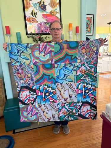 T-shirt quilt with art, colorful patterns themes by Tina from CA