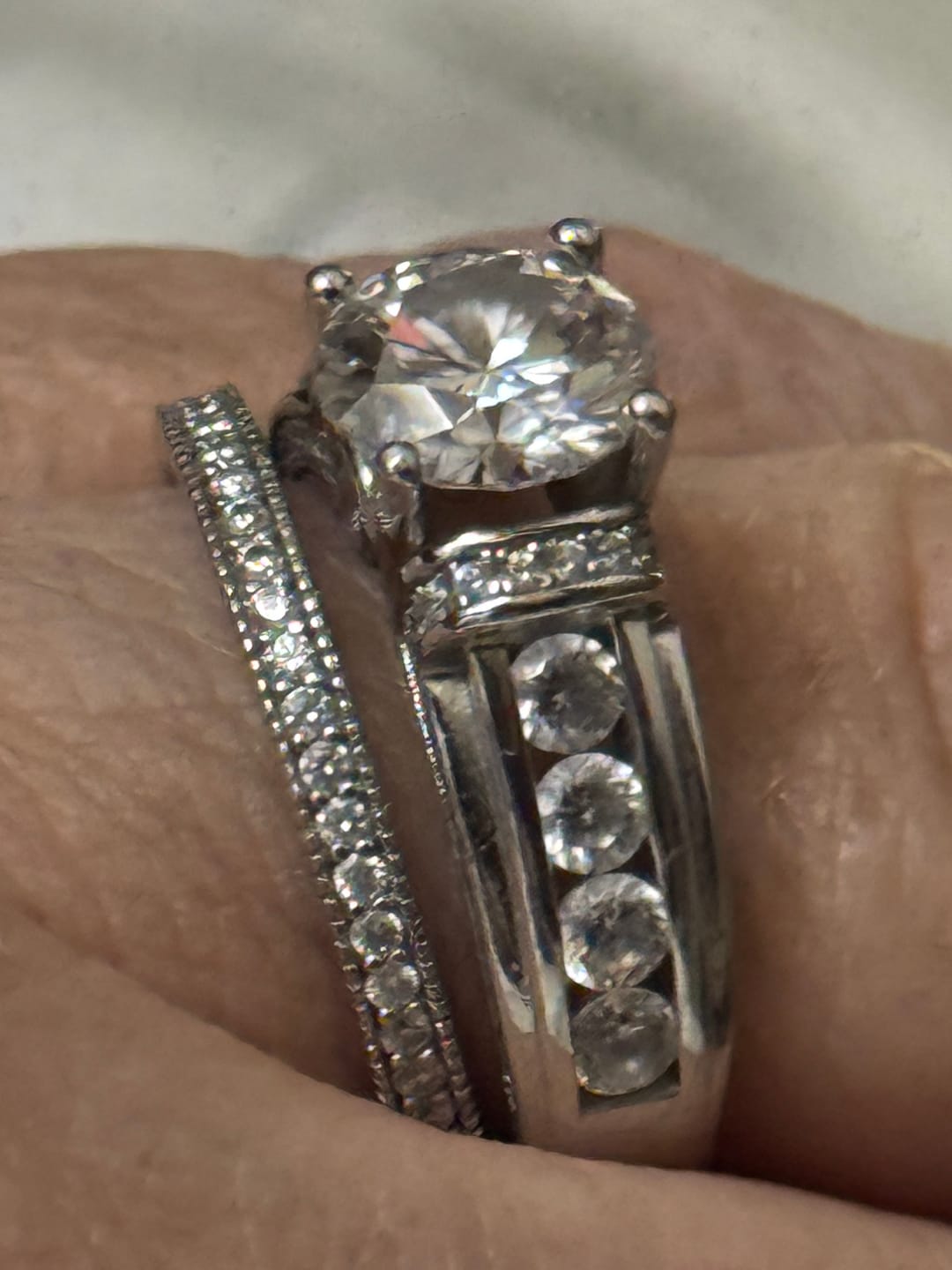 Customer photo review of Moissanite With Channel Set Sapphire Accents Engagement Ring