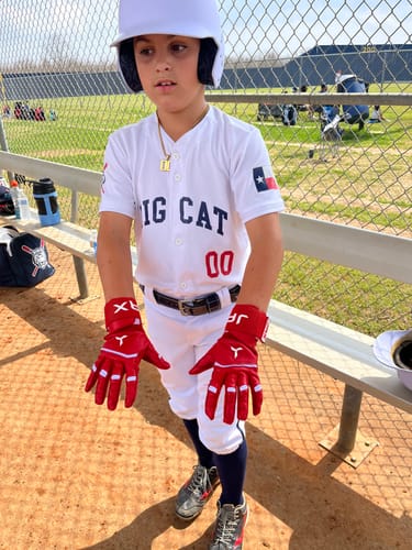 Customer photo review of Jax Batting Gloves | Cherry Red | Strap Cuff