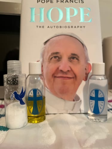 Customer photo review of Blessed Exorcised Holy Water Oil & Salt - Christian Sacramentals