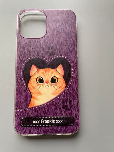 Customer photo review of Cat heart leather look - Personalised Phone Case