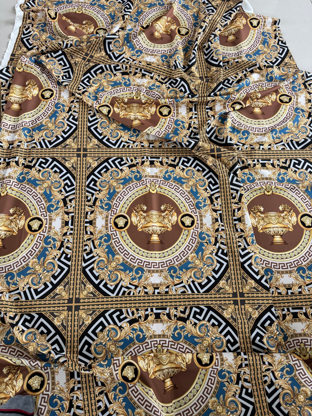 Customer photo review of Luxury Baroque Design Fabric - Gold & Blue Ornate Pattern Fabric By The Yard