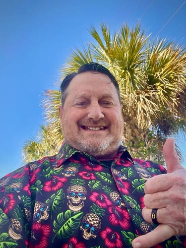 Customer photo review of Super Stretch - Pirate Pineapple Hawaiian Shirt