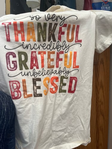 Customer photo review of Thankful Grateful Blessed Unisex Jersey Tee