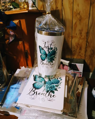 Irene M. review of UV DTF Planner Cover Decal - Just Breathe (Turquoise Butterfly) image 1 out of 2